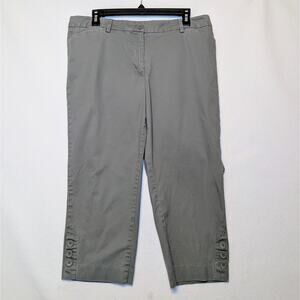 Talbots Petite Crop Pants Size 12P Sage Green Button Cuff Capri Stretch Cotton